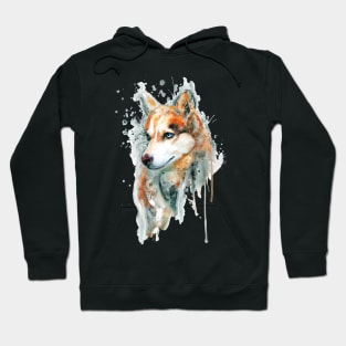 Watercolor Portrait of Red Siberian Husky Hoodie